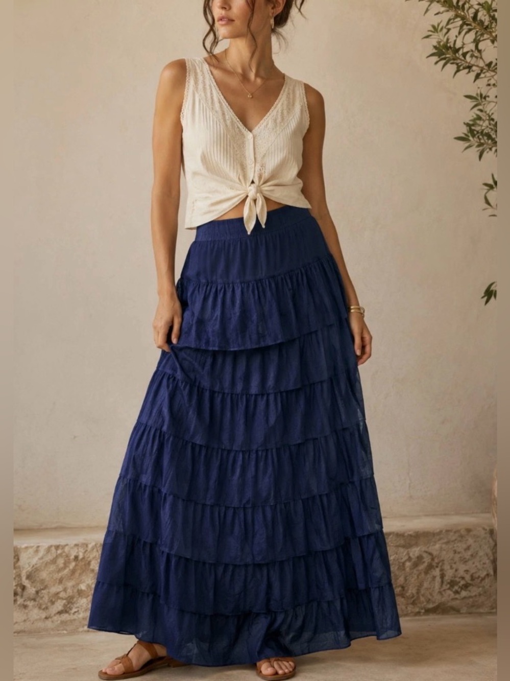 Soft Surroundings Cottage Dark Fairy Western Suede Ruffle Tiered Maxi Skirt M